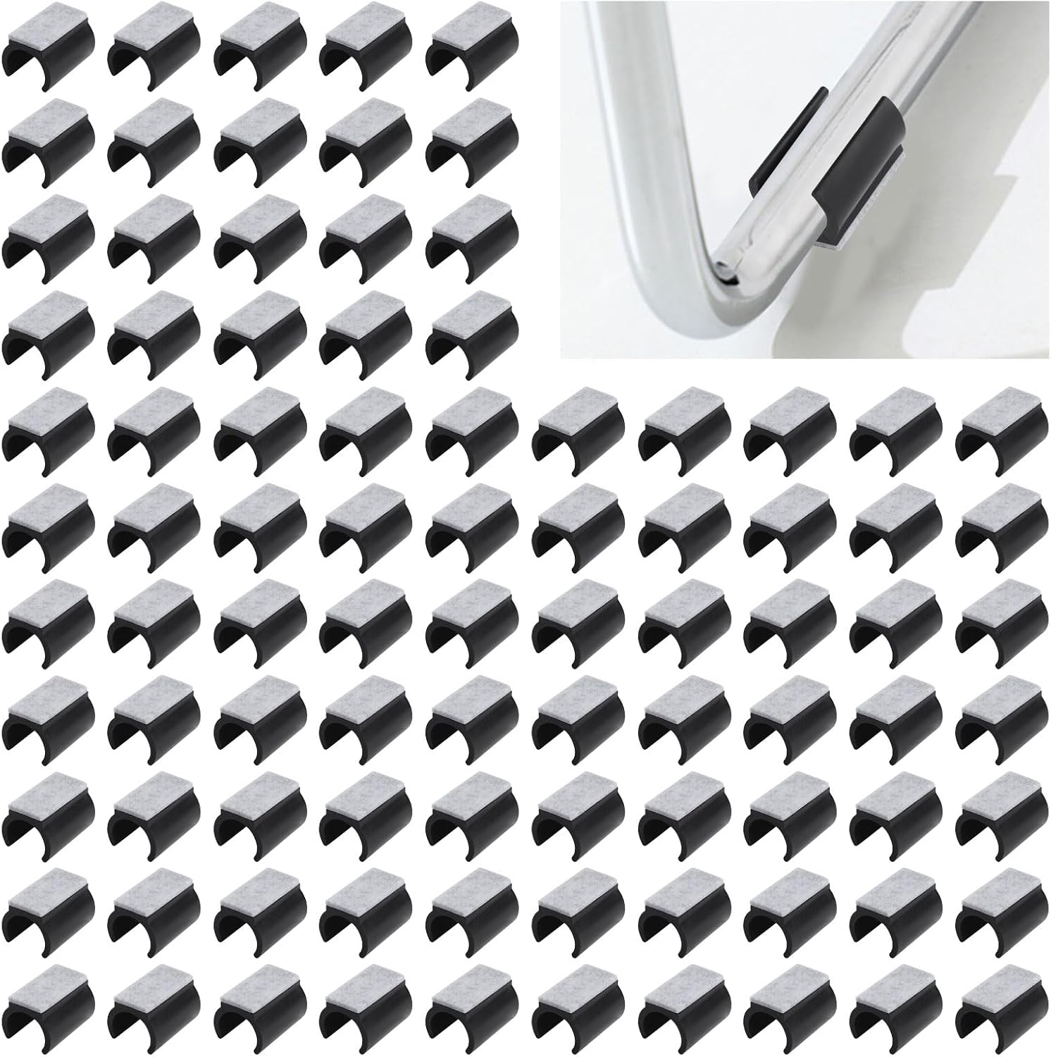 90Pcs Chair Pads 25mm Plastic Chair Leg Floor Protectors with Felt Pads U Shaped Furniture Feet Protectors Non-Slip Rectangle Tubular Legs Caps (Black)