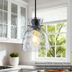 5.9” Mini Hammered Glass Black Pendant Lights Kitchen Island 2 Pack, Small Farmhouse Pendant Light Fixtures, Adjustable Modern Hanging Lighting Kitchen Pendant Lights over Island Sink Dining Room