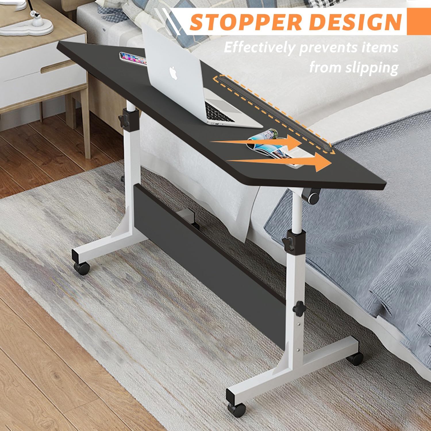 Rolling Desk Adjustable Height,Portable Laptop Desks,Small Standing Desk with Wheels for Home Office (31.50 * 15.75,Black)