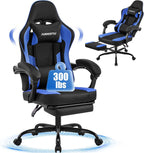 Gaming Chair with Footrest, Comfy Video Game Chairs for Adults Boys with Adjustable Lumbar Support, Linkage Armrests, Reclining Ergonomic Computer Chair for Gaming Office, 360°Swivel, Blue