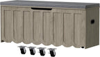 DHZ 47.2" Storage Bench, Storage Chest with Cushion Seat, 4 Swivel Wheels & 2 Safety Hinges, Wooden Entryway Bench with Storage, Large Toy Box for Entryway, Living Room, Bedroom