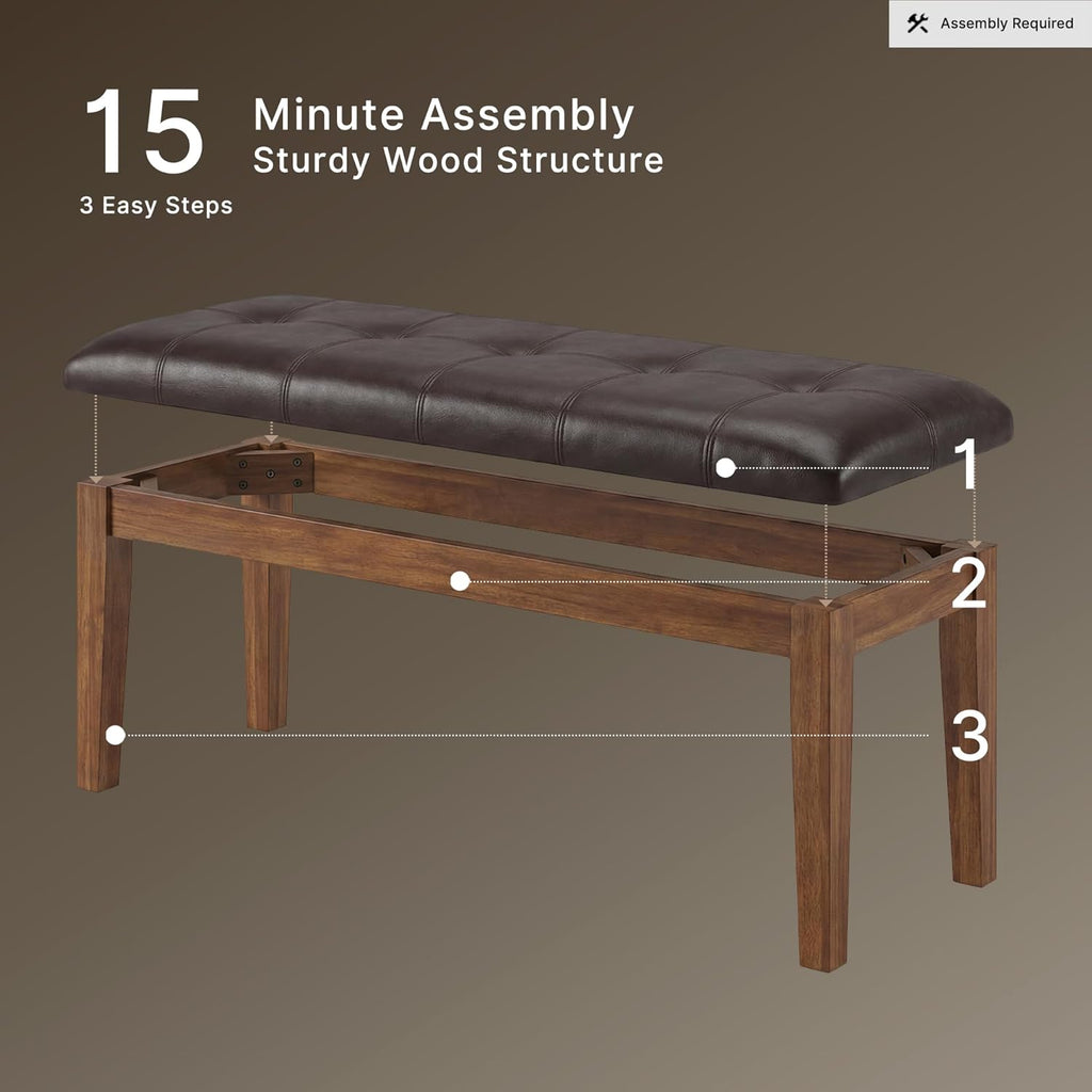 Signature Design by Ashley Ralene Tufted Upholstered Dining Room Bench, Medium Brown | Plush wipe-clean faux leather cushion, Frame of veneers, wood and engineered wood, Versatile 2-person entryway seating