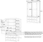 71.1" Tall Freestanding Kitchen Pantry Cabinet, Wooden Food Storage Cupboard with 7 Drawers, 8 Door Shelves, 3 Adjustable Shelves and 8 Wine Racks, Multi-Use Storage Cabinet,White