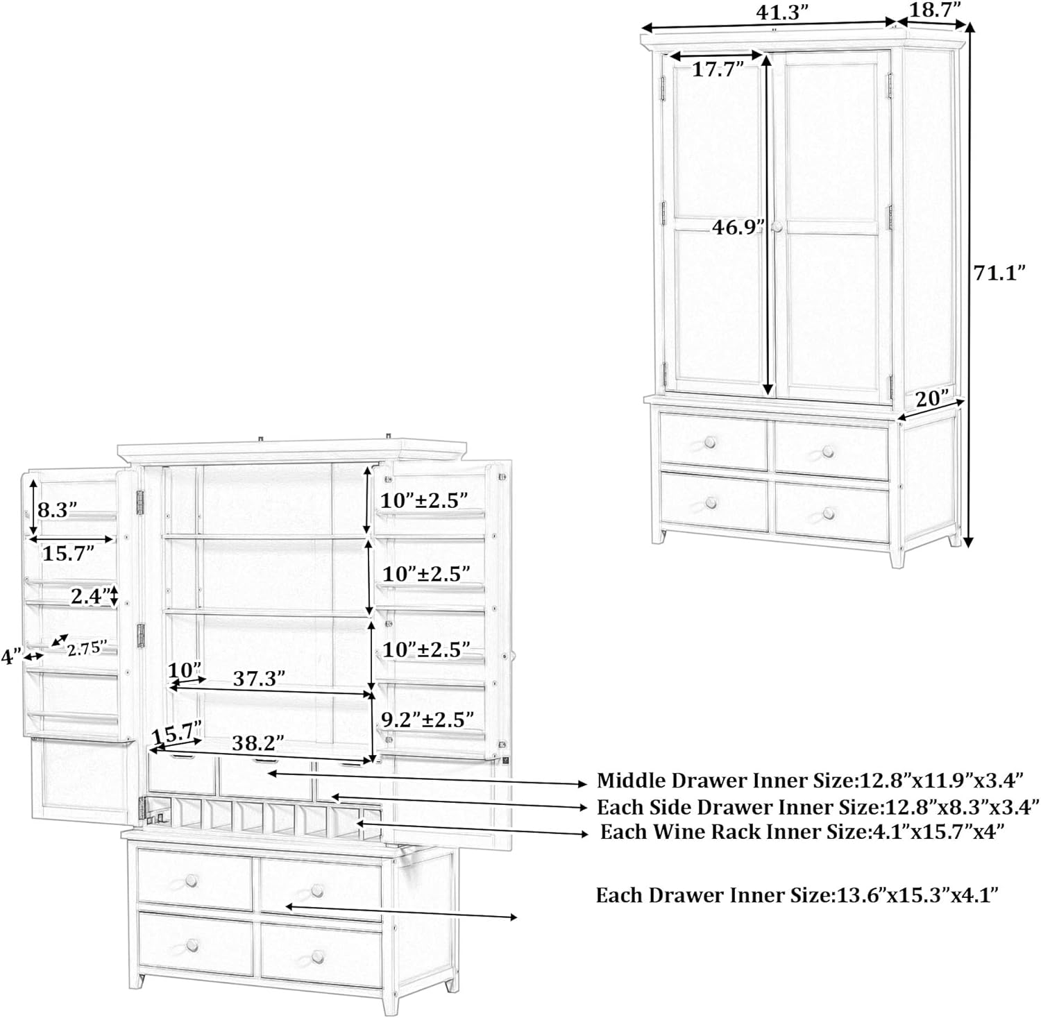 roomfitters Kitchen Pantry Organizers and Storage Kitchen Cabinet, Storage Hutch with Door Spice Racks, Wine Rack, White