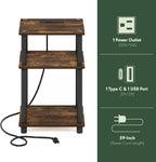 Furinno Just 3-Tier Side Table with Charging Station, Easy Assembly Rustic Brown End Table, Night Stand, Bedside Table with USB and Type-C Charging Port, for Living Room, Bedroom, Amber Oak