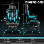 Vonesse Gaming Chairs for Adults, Gaming Chairs with Footrest and Massage, Reclining Computer Chair for Heavy People,Big and Tall Ergonomic Gamer Chair with Lumbar Pillow(Teal/Cyan)