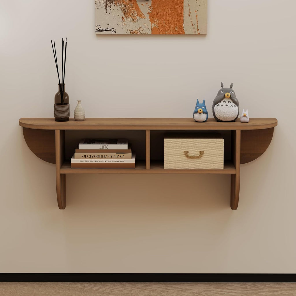 Floating Solid Wood Console Table, 32'' Wall Mounted Narrow Entryway Table with Storage Shelf, Modern Couch Table Small Entry Way Tables for Entryway, Front Hall, Hallway (Walnut, 31.5IN)