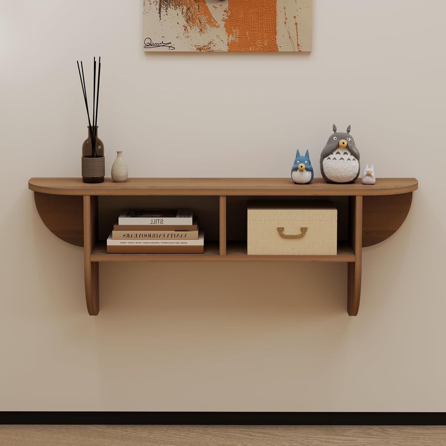 Floating Solid Wood Console Table, 32'' Wall Mounted Narrow Entryway Table with Storage Shelf, Modern Couch Table Small Entry Way Tables for Entryway, Front Hall, Hallway (Walnut, 31.5IN)