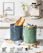 Kitchen Utensil Holder, 7 Inches Large Ceramic Utensil Holder for Countertop, Lace Emboss Cooking Utensil Crocks for Kitchen, Home Decor, Reactive Blue