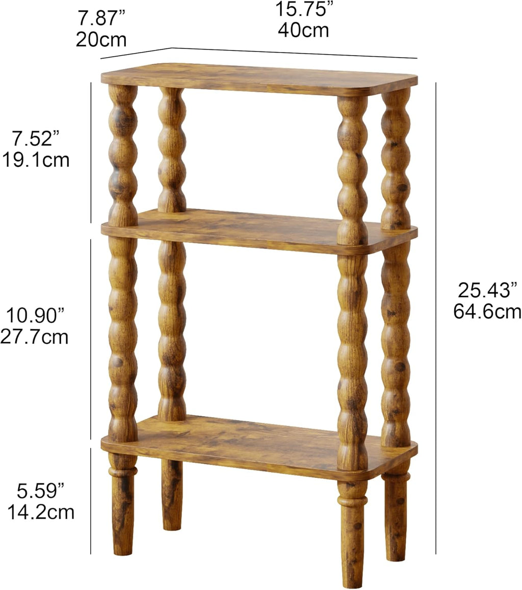 Veegle Side Table, Small End Table with Storage Shelf, 3-Tier Small Coffee Tables for Living Room Bedroom Narrow Spaces(Rustic Brown)