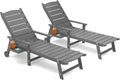 Outdoor Lounge Chairs Set of 2, 6.3ft Outside Chaise Pool Lounger with Wheels,5-Position Adjustable Backrest, 2 Flip-Down Side Cup Holders,HIPS All-Weather for Poolside,Patio,Backyard