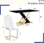 YUNDREAM Modern Marble Dining Table Set for 4,Black Gold 63'' Dining Room Table with Chrome Plated X-Shaped Frame and White Leather Dining Chairs,Easy Assemble,Kitchen Table and Chairs for Dining Room