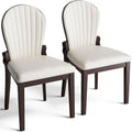 LIKIMIO Dining Chairs Set of 2, Leather Dining Chairs with Solid Wood Frame, Modern Dining Room Chairs with 350lbs Capacity and 19.6" Wide Seat, Upholstered Kitchen Chairs for Adults, Beige