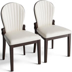 LIKIMIO Dining Chairs Set of 2, Leather Dining Chairs with Solid Wood Frame, Modern Dining Room Chairs with 350lbs Capacity and 19.6" Wide Seat, Upholstered Kitchen Chairs for Adults, Beige