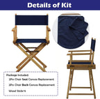 STAY GENT 18''L X 15''W 2 Set Directors Chair Replacement Canvas for 18'' Director Chairs, Replacement Cover Canvas Seat and 19.7''L X 6.3''W Back Covers Kit for Director Chairs Movie Chair, Navy Blue