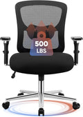 DUMOS Big and Tall Office Desk Chair with Lumbar Support, 500lbs Heavy Duty Mesh Ergonomic Computer Chair with 4D Armrest and Wide Comfy Seat, Swivel Wheels for Adult, Black