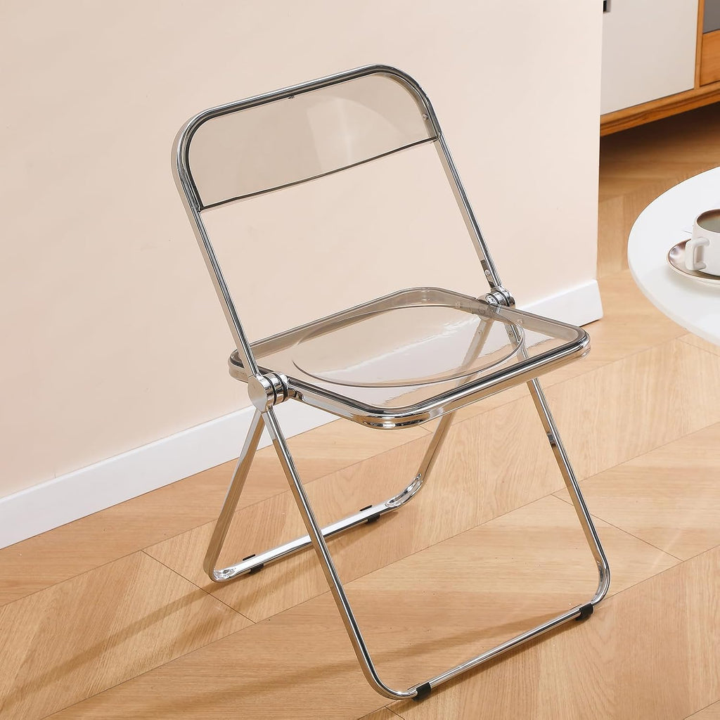 Acrylic Folding Chair, Transparent Folding Chair, Portable Metal Frame Foldable Chair for Home, Office, and Events-Gray