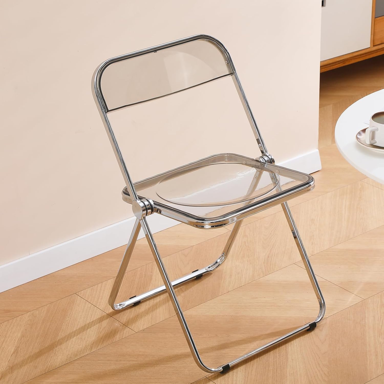 Acrylic Folding Chair, Transparent Folding Chair, Portable Metal Frame Foldable Chair for Home, Office, and Events-Gray