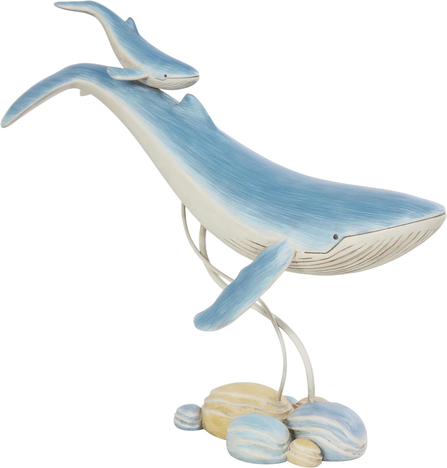 Deco 79 Polystone Whale Decorative Sculpture Swimming Mother and Baby Home Decor Statue with Yellow Accents, Accent Figurine 18" x 6" x 17", Blue