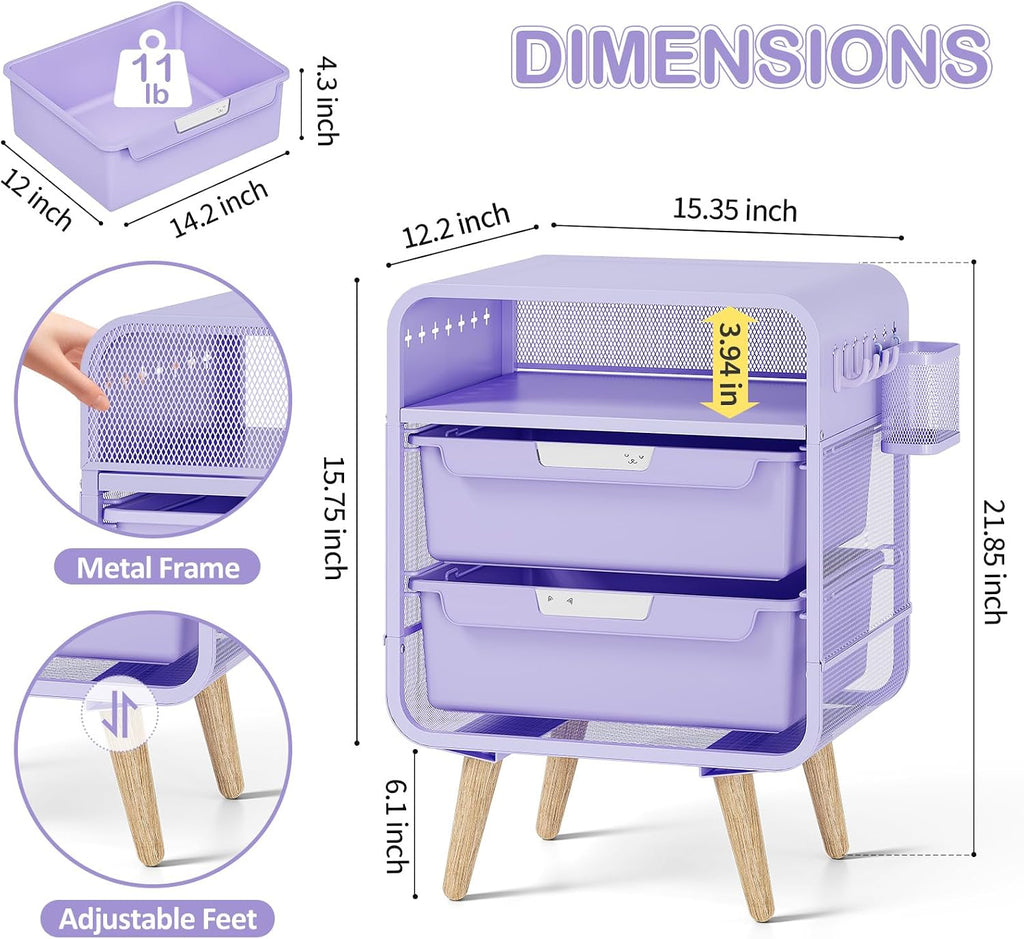 SYKIARIOL Kids Nightstand, Girls Bedside Table, Night Side Table | Kids Night Stand, End Tables Bedroom, Purple Cute Nightstand with Storage Drawer for Girls