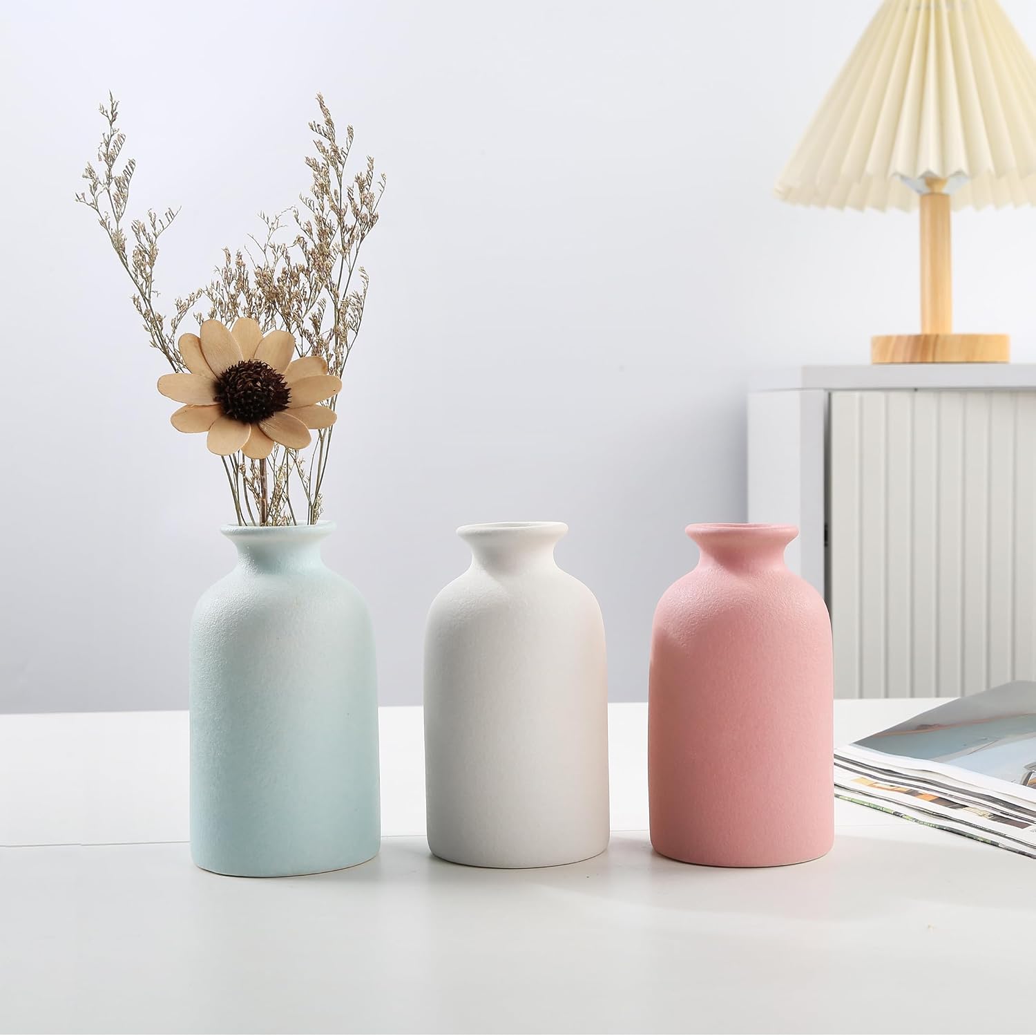 Blue Small Ceramic vase Dry Flower Vases for Home Decor Bohe vase Dried Flowers Home, Living Room,Modern, Minimalist,Centerpieces Office Desk Best Decoration(S Blue)