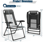 Giantex Set of 2 Patio Folding Chairs, Portable Outdoor Dining Chairs with 7-Level Adjustable Backrest, Headrest, Metal Frame, Outside Recliner for Front Porch Camping Picnic Lawn Garden, Dark Gray