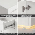 FOTOSOK 63" Sideboard Buffet Cabinet with Storage, Modern Kitchen Buffet Cabinet with Drawer, Kitchen Storage Cabinet with Power Outlet & LED Light, Coffee Bar Cabinet for Kitchen, Living Room, White