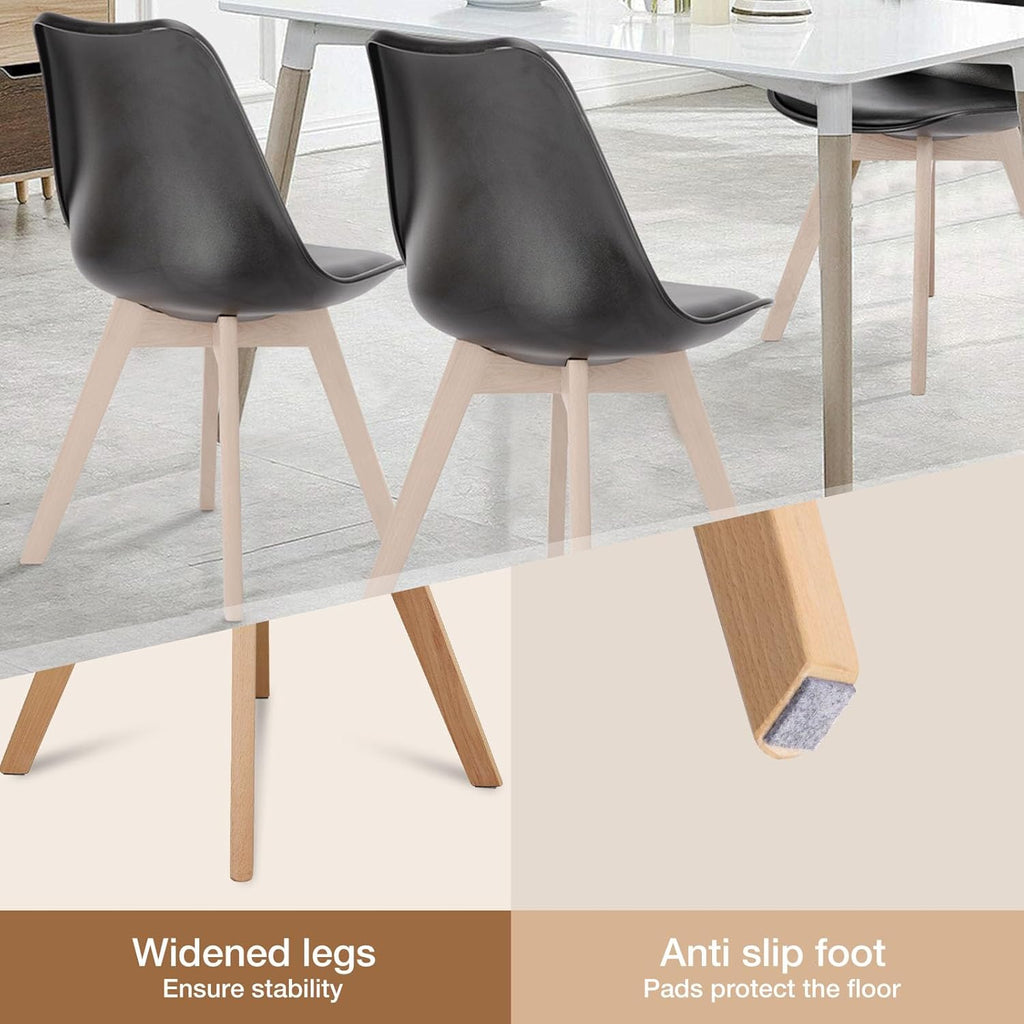 OLIXIS Dining Chairs Set of 4, PU Leather Upholstered Kitchen Chairs with Solid Wood Legs, Mid Century Modern Accent Chairs for Living Room, Bedroom, Patio, Black