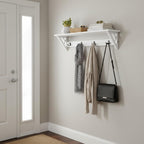 Coventry Wall Mounted Coat Rack with Shelf – Modern 36-Inch Entryway Wall Organizer with 4 Double Hooks – Space-Saving Storage for Apartments, Small Spaces, or Mudroom by Alaterre Furniture (White)