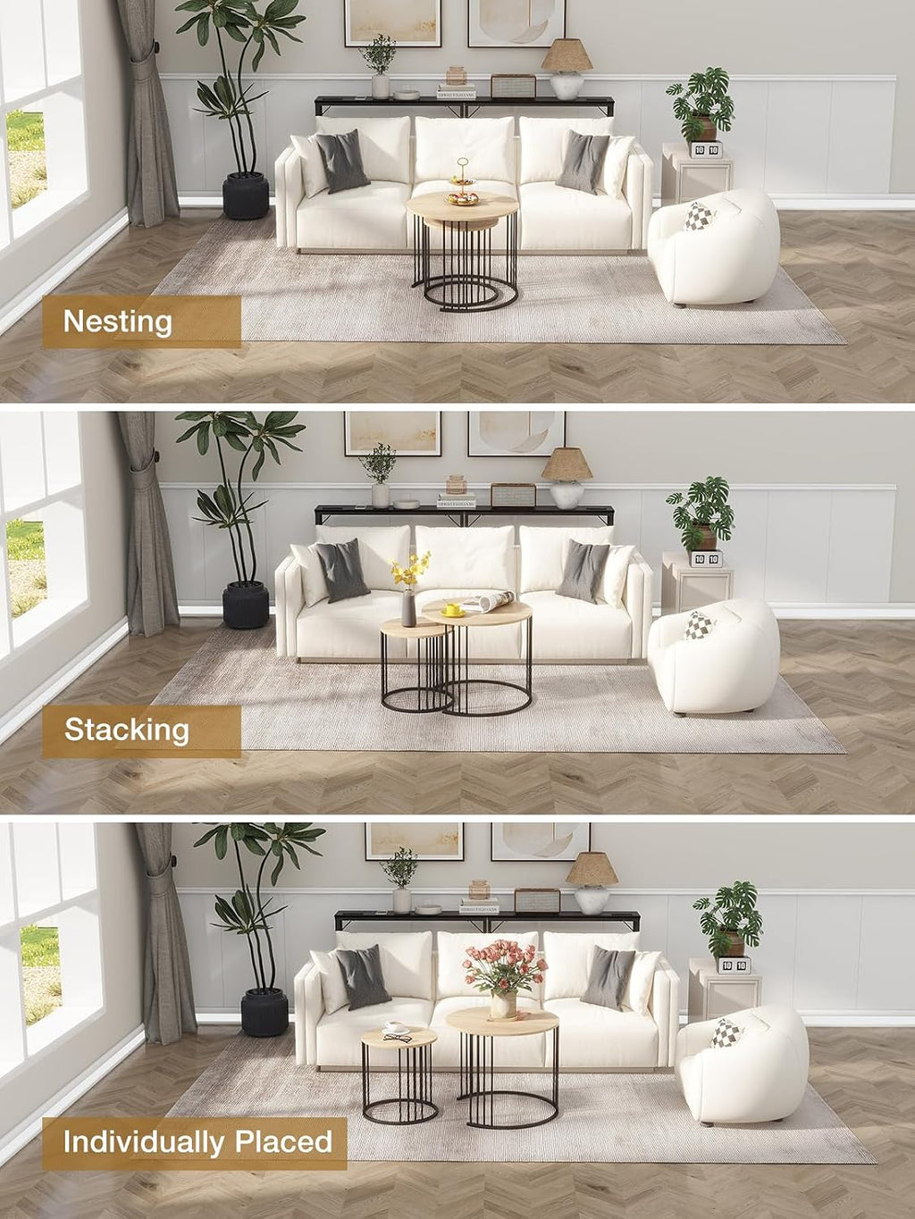 YORKING Nesting Coffee Table Set of 2, Round Table Set, Morden End Side Night Stand for Bedroom Dining Room （Wood）