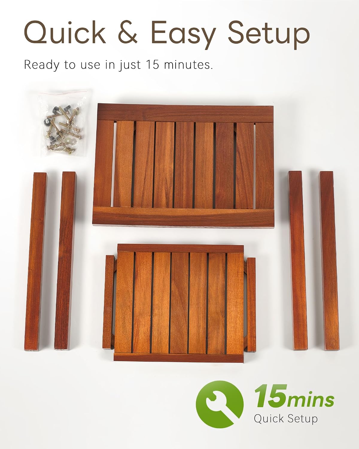 Upolana Teak Shower Bench, 16" Solid Acacia Wood Shower Stool Waterproof Shower Seat with Storage Shelf for Bathroom, Indoor & Outdoor Use