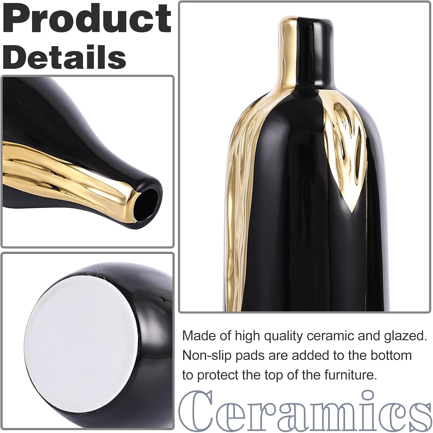 LCCCK Black and Gold Mini Ceramic Vase Set of 3, Small Ceramic Vase Set for Decorative, Bud Vases for Centerpieces Nightstand Kitchen, Boho Farmhouse Home Coffee Table Tray Decor