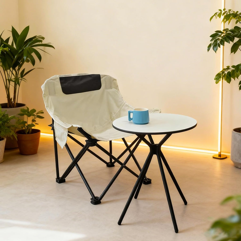 Oval Side Table, 10mm HPL Tabletop End Table, 110 lbs Detachable Small Side Table for Small Spaces with X-Shaped Iron Legs, Waterproof Scratch-Resistant Table for Living Room Bedroom Camping Picnic