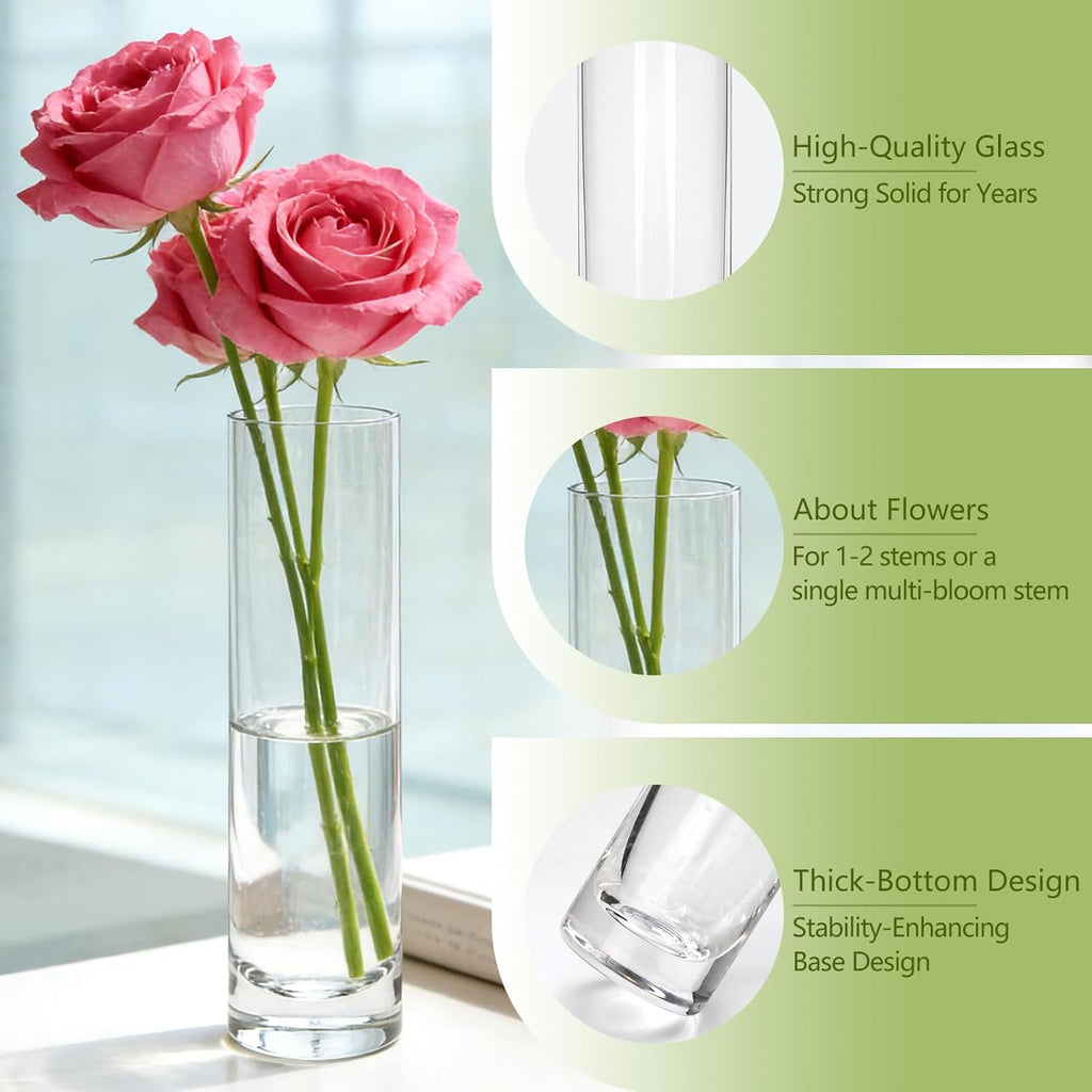 7.48 inch Tall Vases for Flowers,12PCS Glass Cylinder Vase, Single Rose Bud Vase for Event Decor,Bud Vases in Bulk for Wedding Centerpieces,Home Aesthetic Desk Decor, Party Decorations
