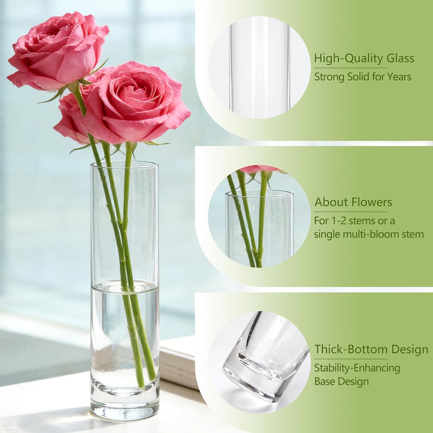 7.48 inch Tall Vases for Flowers,12PCS Glass Cylinder Vase, Single Rose Bud Vase for Event Decor,Bud Vases in Bulk for Wedding Centerpieces,Home Aesthetic Desk Decor, Party Decorations