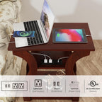 FROMJBEST End Table with Charging Station, Side Table with USB Ports and Outlets, 3 Tier Nightstand Sofa Table for Small Spaces, Beside Table with Storage Shelf for Living Room, Bedroom, Cherry