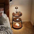 YUNMUARY-Walnut Wood Side Table,Modern Round Bed Tables Bedroom,Circle End Table with Storage,16 Inches Wide Small Couch End Tables for Kitchen,Hallway,Living Room,and Corners.