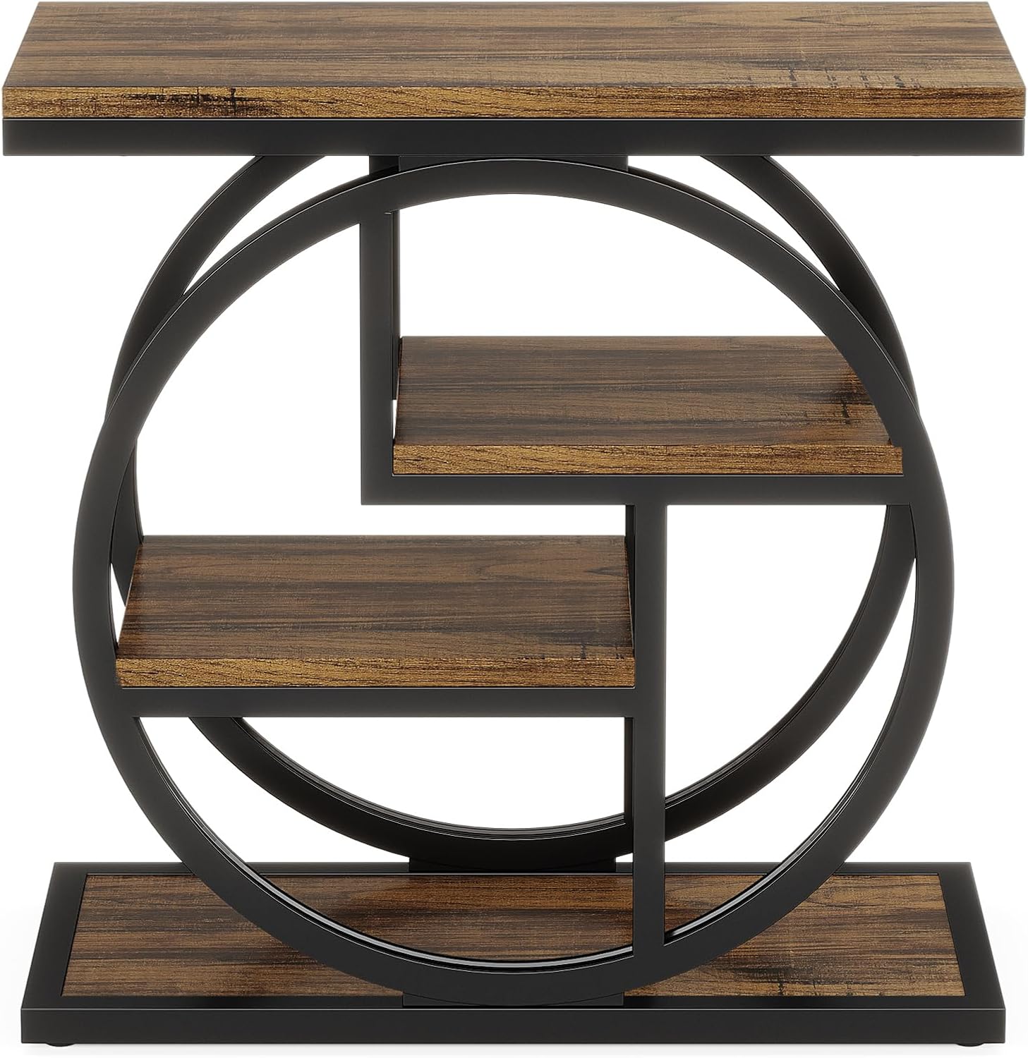 End Table with Storage, Narrow Side Table for Living Room, 4-Tier Industrial End Tables with Shelves, Small Sofa Table for Bedroom, Rustic Brown