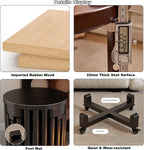 Stackable Stools Set of 6, Round Wooden Stools Nesting Side Tables with Locking Casters, 360°Swivel Versatile Coffe Table for Living Room,Office(Walnut)
