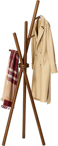 VICITON Wooden Coat Rack, Tripod Coat Tree Freestanding with 3 Hooks for Clothes, Hats and Handbags, Coat Hanger Stand for Bedroom, Living Room, Entryway (Dark)