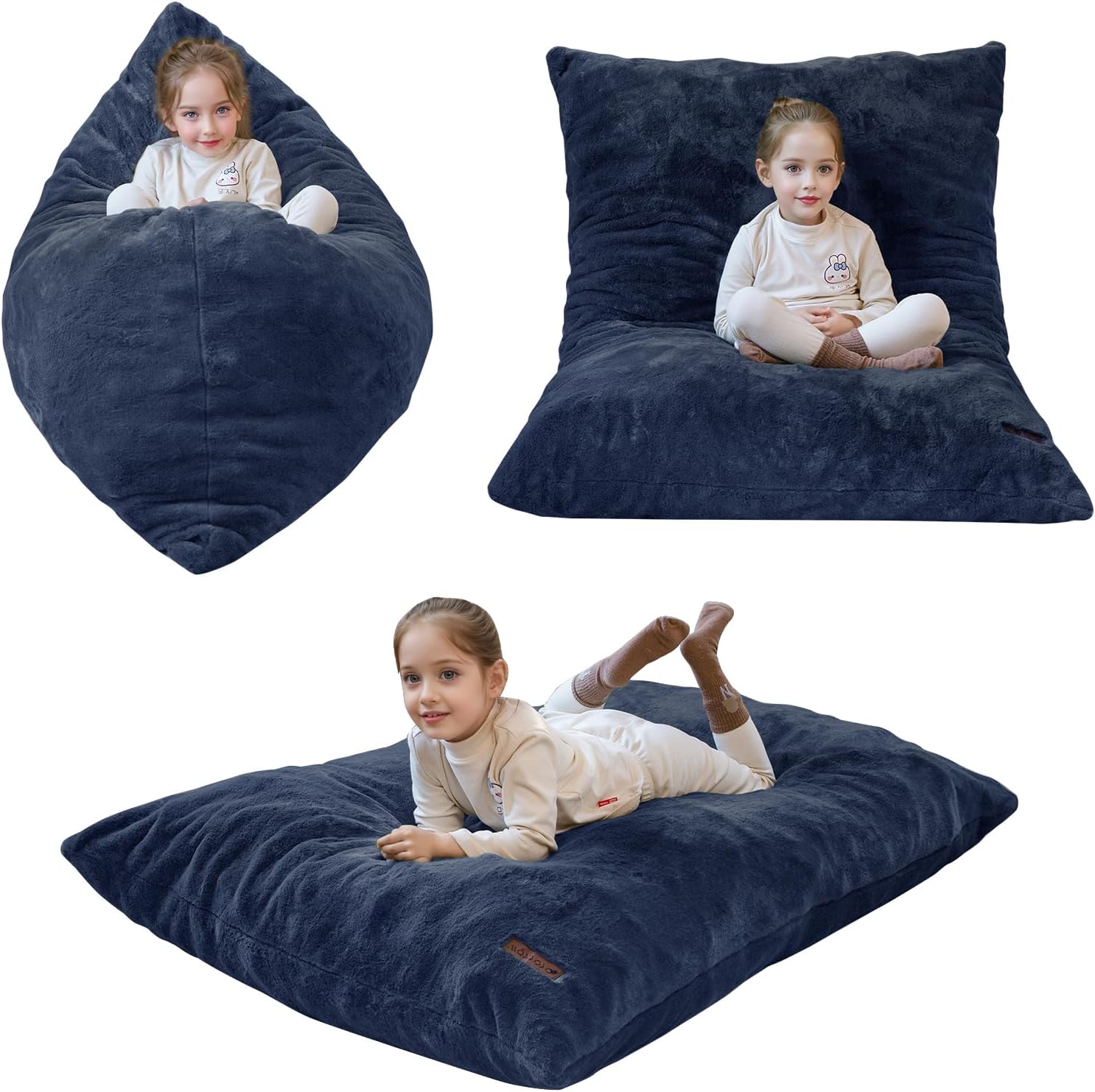 MAXYOYO 3 in 1 Kids Bean Bag Chair, Child Floor Sofa for Gaming, Reading, Faux Fur Floor Couch with High-Density Foam Filling for Living Room Bedroom