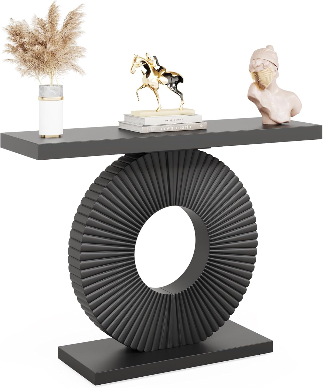 Tribesigns Modern Console Table with Geometric Base, 40 inch Wood Entryway Table Sofa Table Narrow Long, Contemporary Accent Table for Living Room, Entryway, Hallway, Black