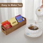 HTB 2 Pack Acacia Wood Small Tea Bag Box with 3 Compartments for Counter | Tea Bag Chest with Handle, Mini Countertop Divided Storage Container for Beverage Supplies, Sugar, Sweeteners