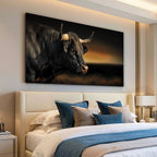 JILLICK Black Bull Sunset Canvas Wall Art, Horizontal Western Wildlife Decor for Living Room Office Bedroom 46x23 Inch, for Living Room Wall Art Decor