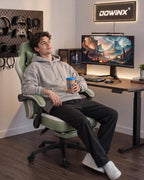 Dowinx Gaming Chair Breathable Fabric Game Chair with Gel Pad and Storage Bag, Comfortable Gamer Chair with Pocket Spring Cushion, Ergonomic Computer Chair with Footrest, Green