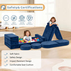 12pcs Modular Kids Play Couch - CPC Certified Convertible Toddler Sectional Sofa, Washable Durable Foam Floor Cushion for Kids Playroom (Play Fort/Castle)