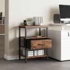 DUMOS Bedside Table with Charging Station and an Adjustable Fabric Drawer, and it is a Compact Nightstand, as Well as a 3-Tier Storage Organizer and an End Table for Bedroom, Brown