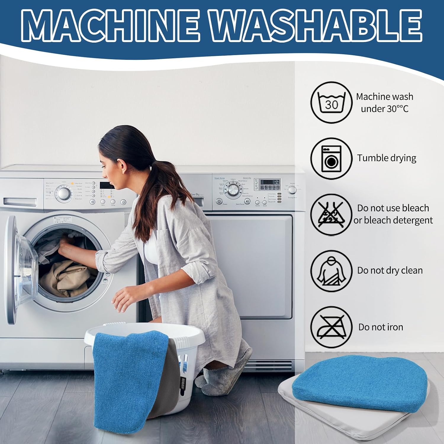 14 Inch Metal Chair Cushions Pads Magnetic Non-Slip Small Seat Cushion,Kitchen Chair Cushions,Bar Stool Cushions with Non-Slip Bottom,1pc(U-Shape,Blue,14x14x1.2in)