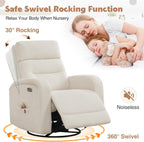 Power Swivel Rocker Recliner Chair,Nursery Glider Recliner,Cream White | 270° Swivel Rocker with Type-C & USB Port Double Pockets,Upholstered Glider Recliner Nursery Chair for Living Room Bedroom