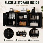 Fluted Sideboard Buffet Cabinet, 67" Credenza Storage Cabinet with 6 Doors,Media Console Table for Living Room Kitchen Entryway,Anti-Tip (Black)